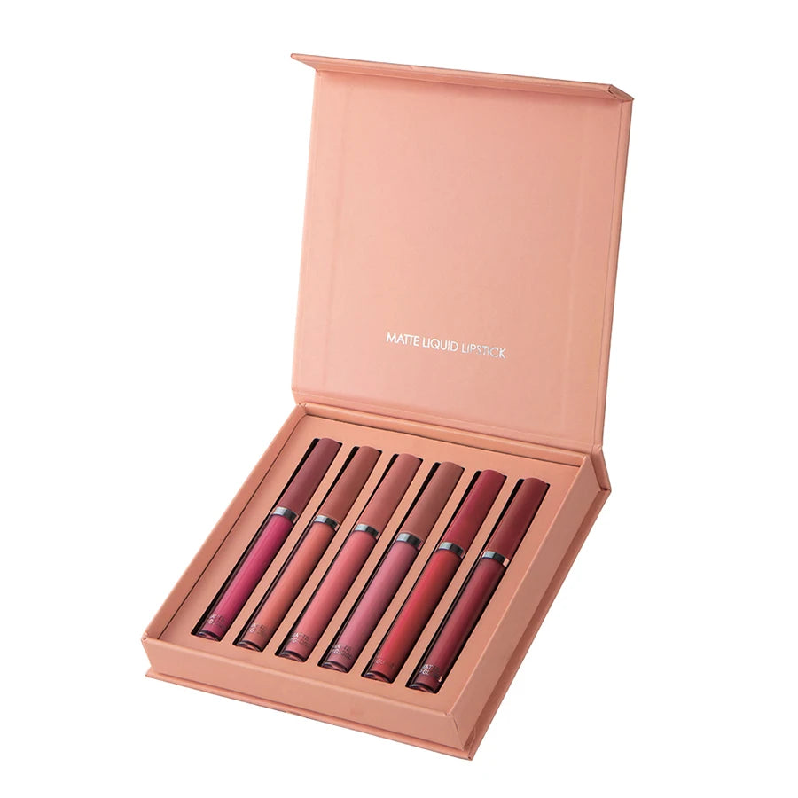 Set de 6 Labiales Mate - Caja Regalo con Brillo Resistente al Agua