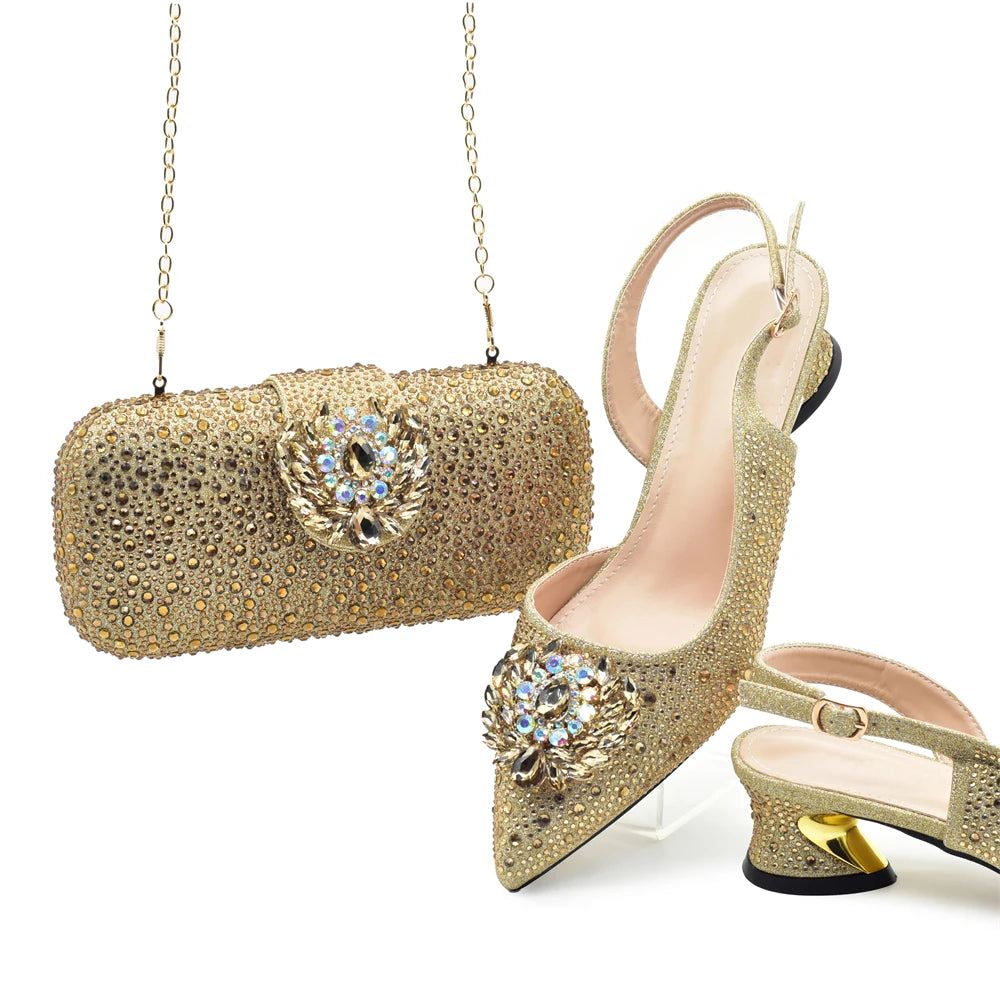 Set de Zapatos y Bolso de Fiesta con Rhinestones - Tacones Elegantes Estilo Africano
