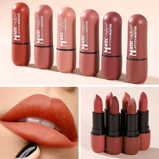 Labial Mate 6 Colores - Terciopelo Suave, Resistente al Agua y Larga Duración
