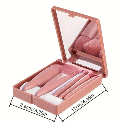 Set de 5 Brochas de Maquillaje Portátil con Espejo - Kit de Viaje Plegable