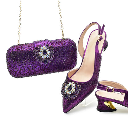 Set de Zapatos y Bolso de Fiesta con Rhinestones - Tacones Elegantes Estilo Africano