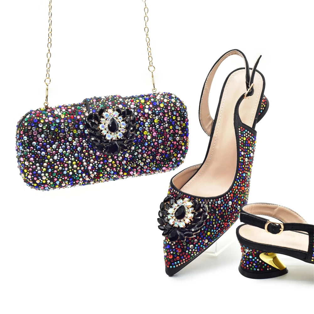 Set de Zapatos y Bolso de Fiesta con Rhinestones - Tacones Elegantes Estilo Africano