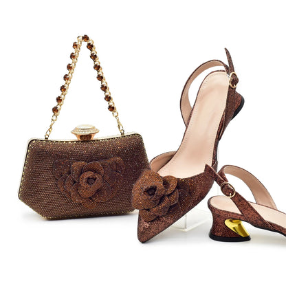 Set Elegante de Zapatos y Bolso con Rhinestones - Tacones de Fiesta para Mujer