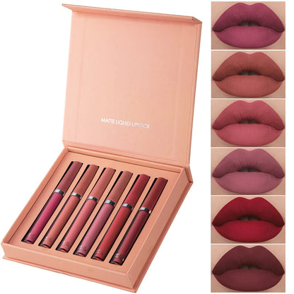 Set de 6 Labiales Mate - Caja Regalo con Brillo Resistente al Agua