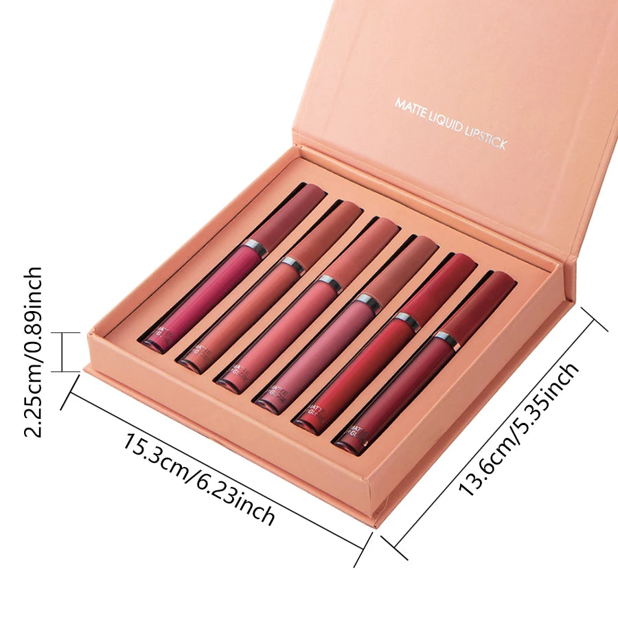 Set de 6 Labiales Mate - Caja Regalo con Brillo Resistente al Agua