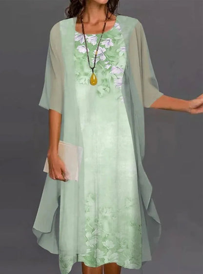 Conjunto de Vestido Casual de Verano para Mujer - Estampado Floral de Dos Piezas