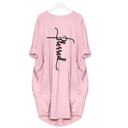 Vestido Casual Talla Grande - Manga Corta con Bolsillos y Cuello Redondo