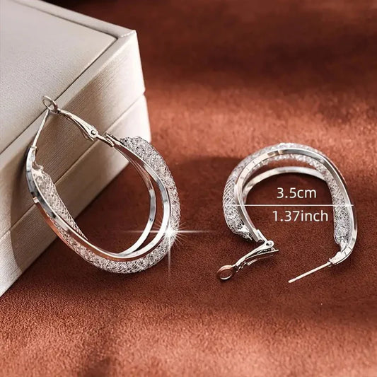 Aretes de Aro con Cristales Dorados - Diseño Trenzado Bañado en Plata para Mujer