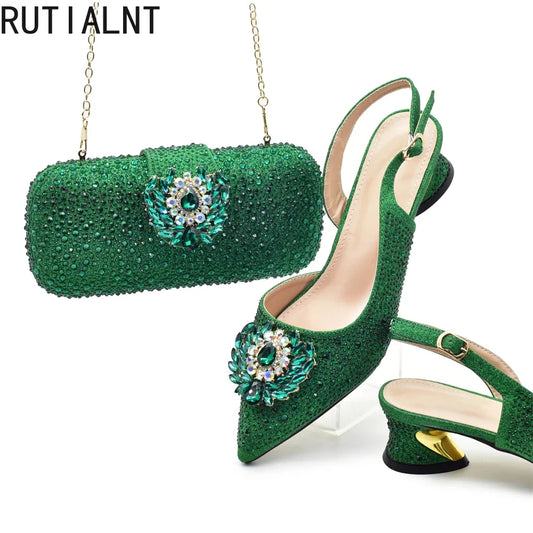 Set de Zapatos y Bolso de Fiesta con Rhinestones - Tacones Elegantes Estilo Africano