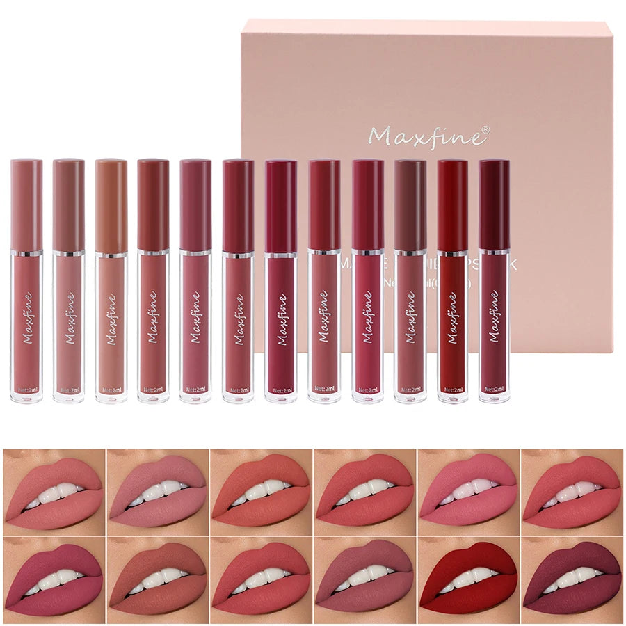 Set de 6 Labiales Mate - Caja Regalo con Brillo Resistente al Agua