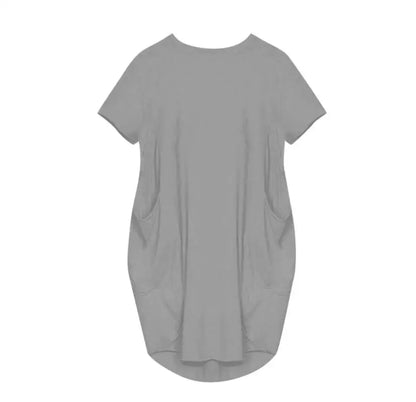 Vestido Casual Talla Grande - Manga Corta con Bolsillos y Cuello Redondo