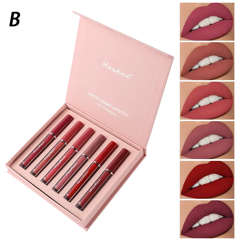 Set de 6 Labiales Mate - Caja Regalo con Brillo Resistente al Agua