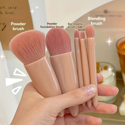 Set de 5 Brochas de Maquillaje Portátil con Espejo - Kit de Viaje Plegable