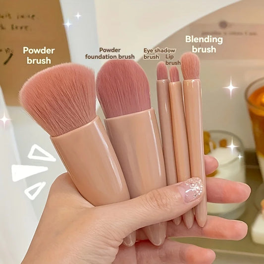 Set de 5 Brochas de Maquillaje Portátil con Espejo - Kit de Viaje Plegable