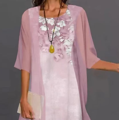 Conjunto de Vestido Casual de Verano para Mujer - Estampado Floral de Dos Piezas