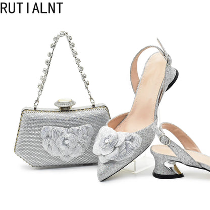 Set Elegante de Zapatos y Bolso con Rhinestones - Tacones de Fiesta para Mujer