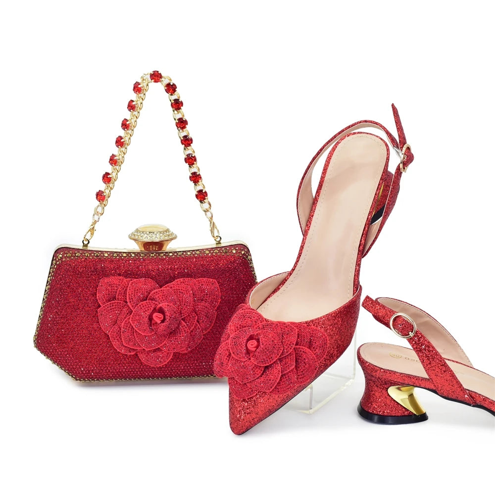 Set Elegante de Zapatos y Bolso con Rhinestones - Tacones de Fiesta para Mujer