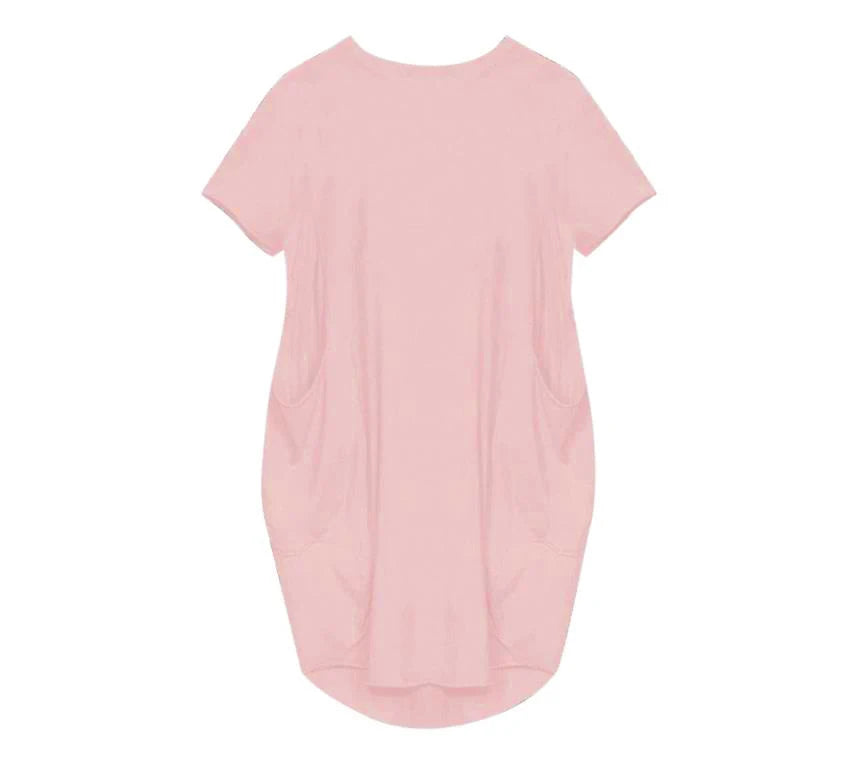 Vestido Casual Talla Grande - Manga Corta con Bolsillos y Cuello Redondo