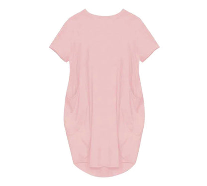 Vestido Casual Talla Grande - Manga Corta con Bolsillos y Cuello Redondo