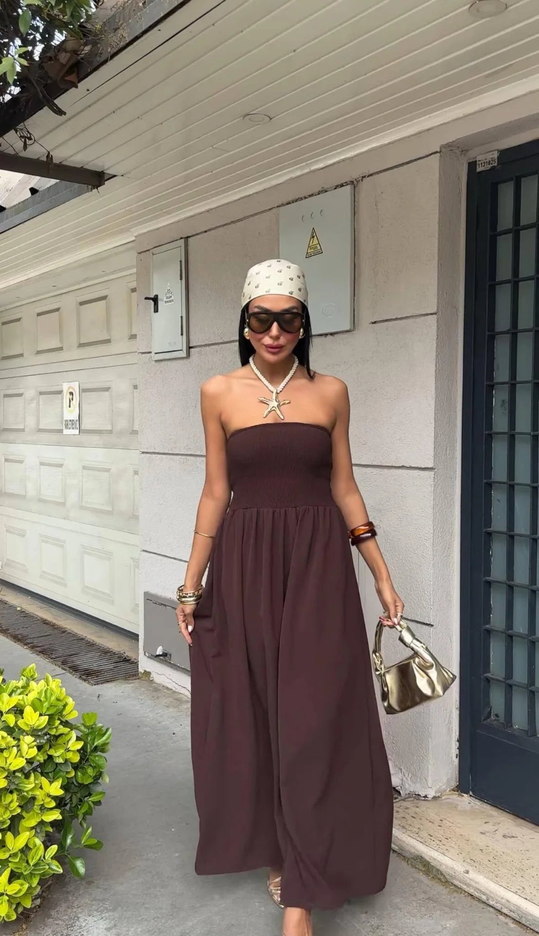 Vestido Largo Strapless de Verano - Color Sólido con Cintura Ceñida