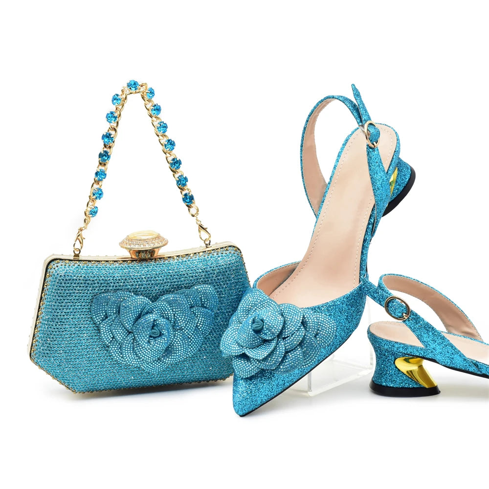 Set Elegante de Zapatos y Bolso con Rhinestones - Tacones de Fiesta para Mujer