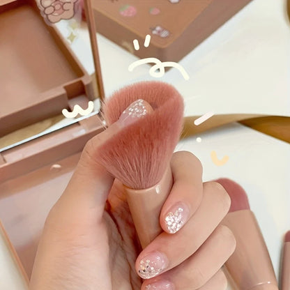 Set de 5 Brochas de Maquillaje Portátil con Espejo - Kit de Viaje Plegable