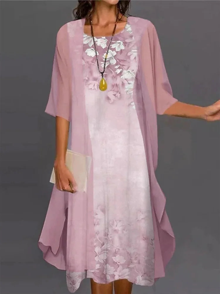 Conjunto de Vestido Casual de Verano para Mujer - Estampado Floral de Dos Piezas