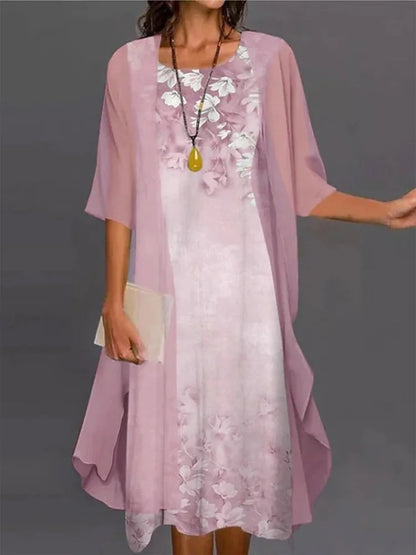 Conjunto de Vestido Casual de Verano para Mujer - Estampado Floral de Dos Piezas