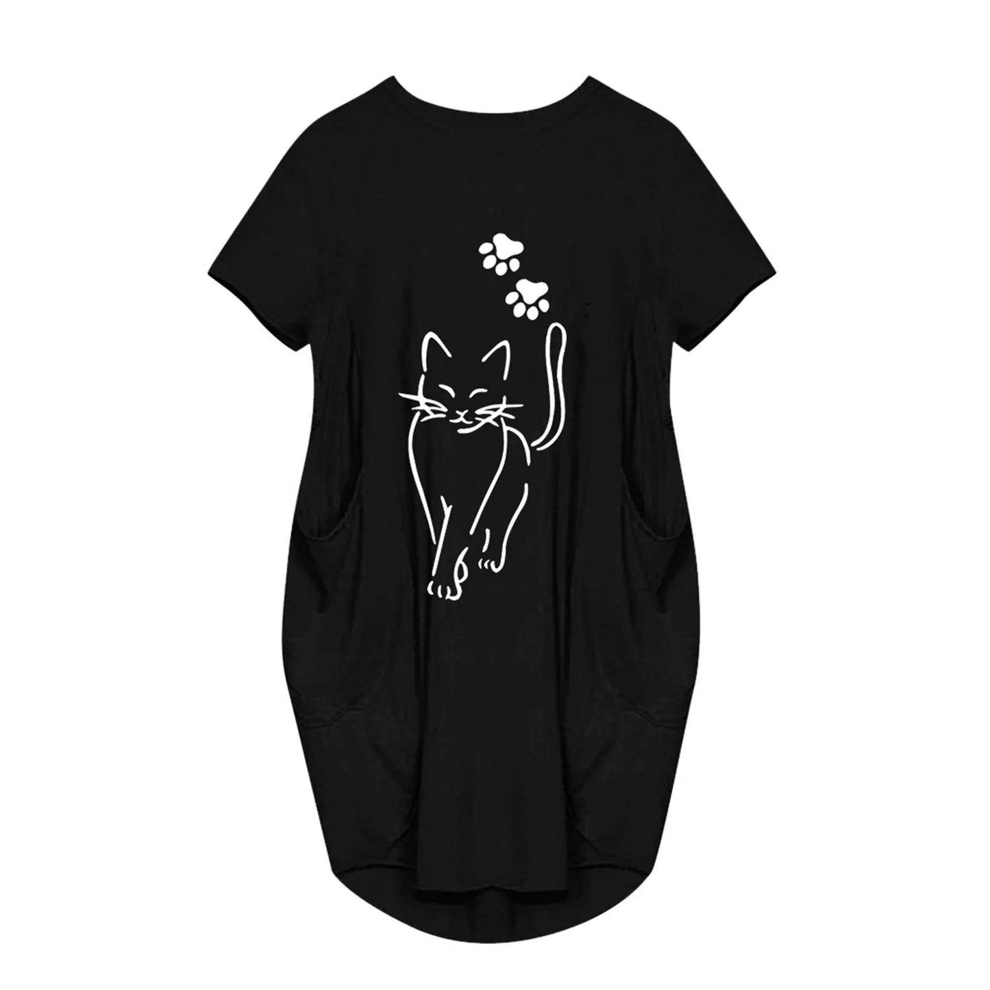 Vestido Casual Talla Grande - Manga Corta con Bolsillos y Cuello Redondo