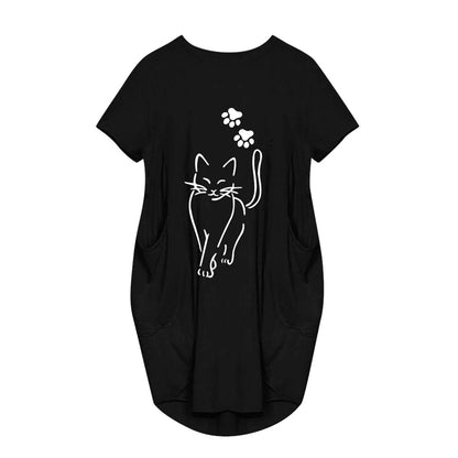 Vestido Casual Talla Grande - Manga Corta con Bolsillos y Cuello Redondo