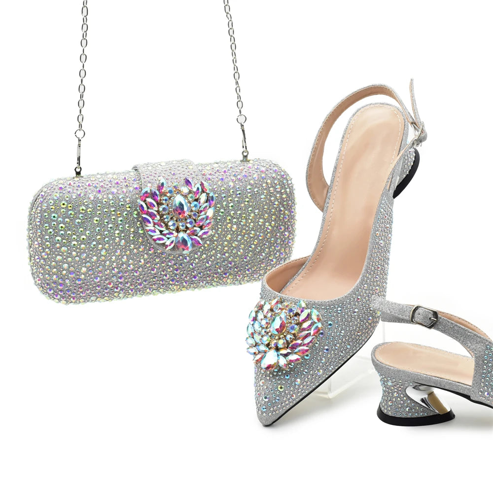 Set de Zapatos y Bolso de Fiesta con Rhinestones - Tacones Elegantes Estilo Africano