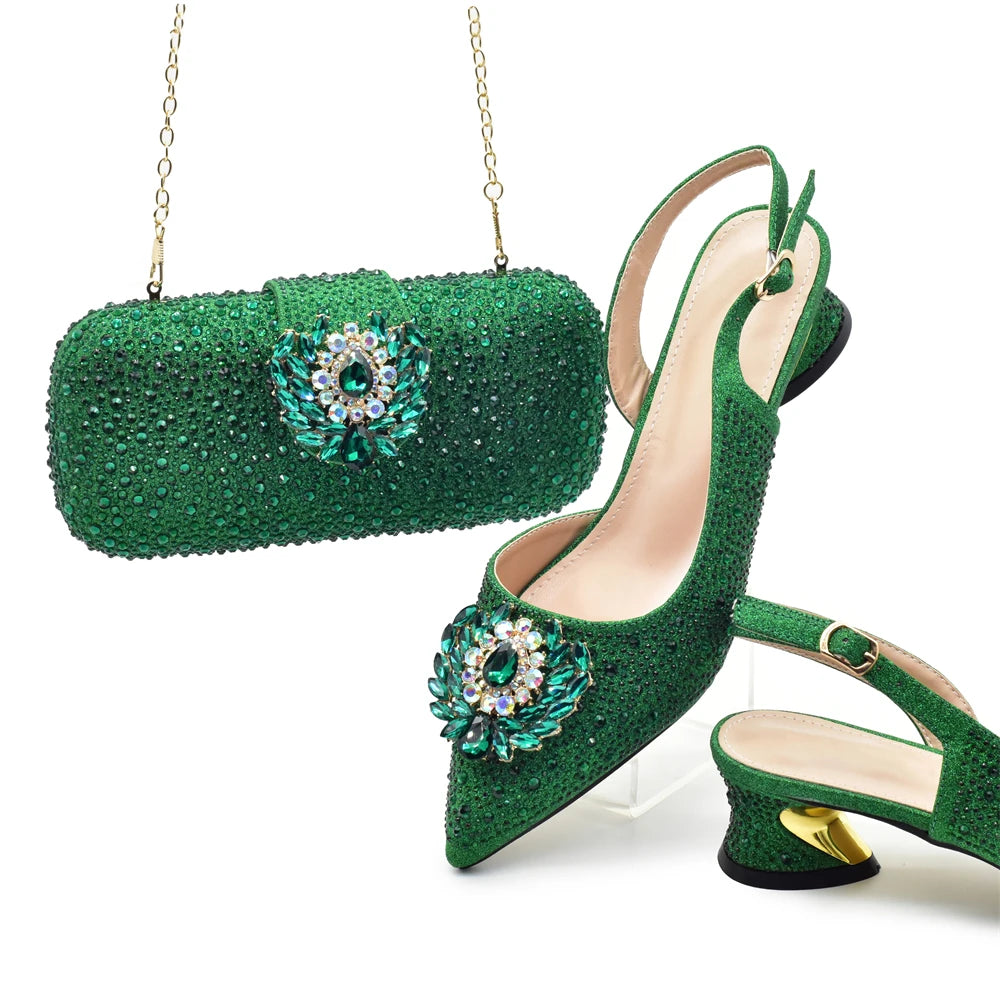Set de Zapatos y Bolso de Fiesta con Rhinestones - Tacones Elegantes Estilo Africano