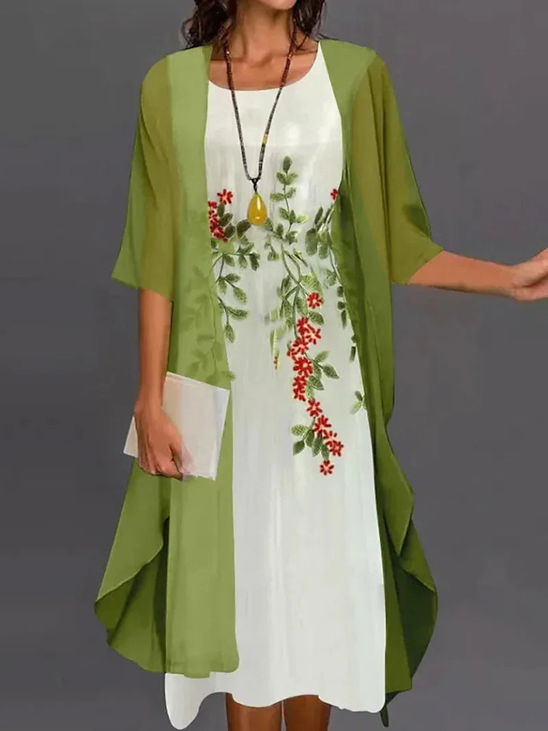 Conjunto de Vestido Casual de Verano para Mujer - Estampado Floral de Dos Piezas