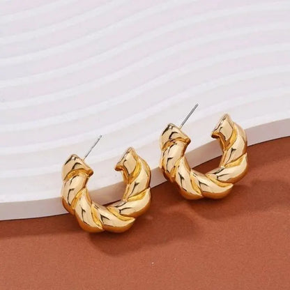 Aretes de Aro con Cristales Dorados - Diseño Trenzado Bañado en Plata para Mujer
