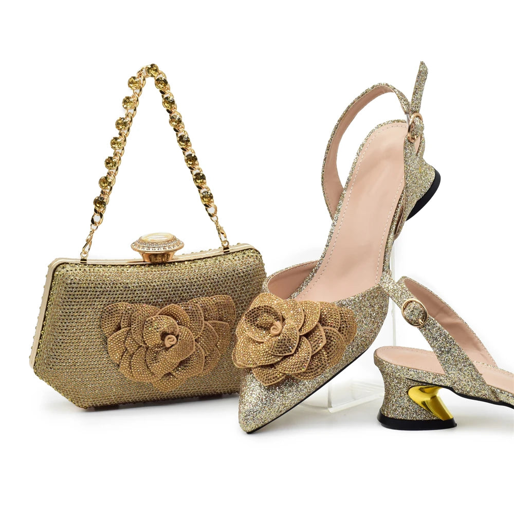 Set Elegante de Zapatos y Bolso con Rhinestones - Tacones de Fiesta para Mujer