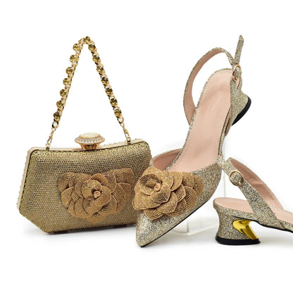 Set Elegante de Zapatos y Bolso con Rhinestones - Tacones de Fiesta para Mujer