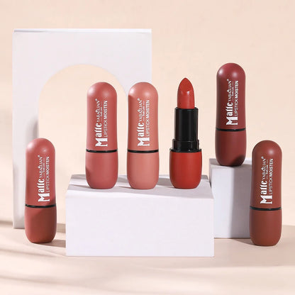 Labial Mate 6 Colores - Terciopelo Suave, Resistente al Agua y Larga Duración