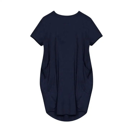 Vestido Casual Talla Grande - Manga Corta con Bolsillos y Cuello Redondo