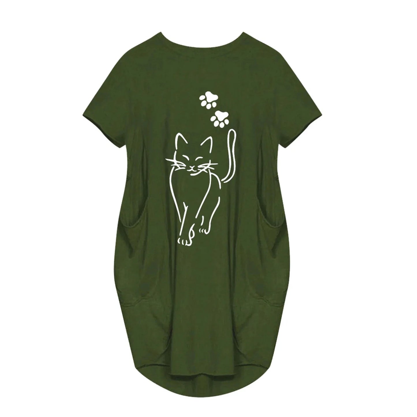 Vestido Casual Talla Grande - Manga Corta con Bolsillos y Cuello Redondo