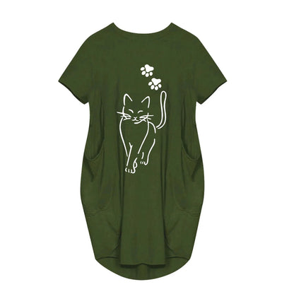 Vestido Casual Talla Grande - Manga Corta con Bolsillos y Cuello Redondo